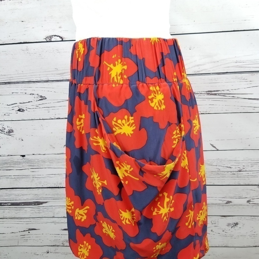 Dolce Vita red blue yellow floral bubble hem 100% silk mini skirt women's size S - Picture 5 of 7